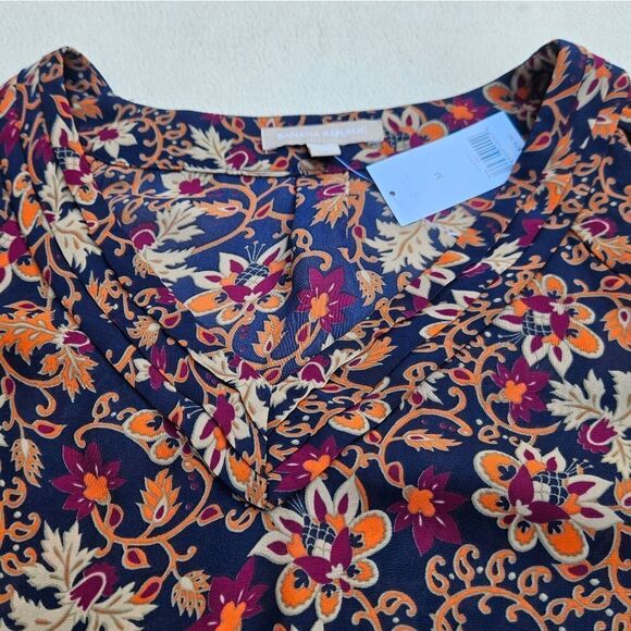Banana Republic Navy Blue and Orange Floral Blouse - Picture 5 of 11